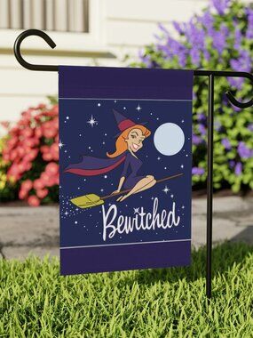 Bewitched Witch Flying Broom Halloween Garden Flag